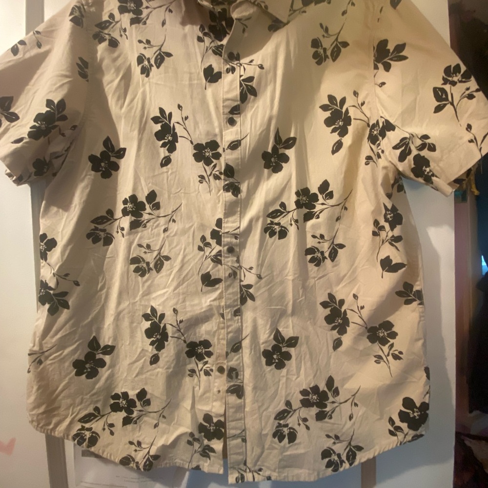 Casual Cream and Black Button Down Shirt